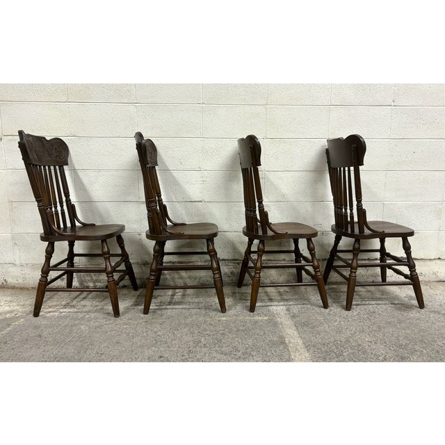 Wood Vintage Oak Lion Head Press Back Traditional Dining Chairs - Complete Set of 4 For Sale - Image 7 of 11