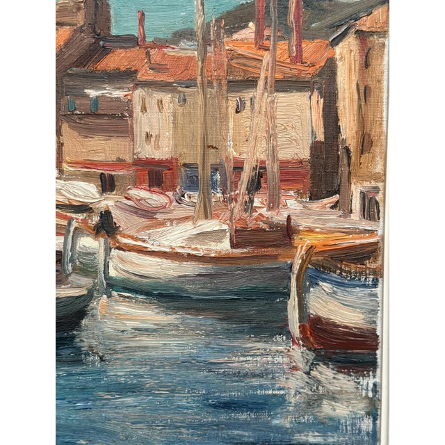 Ellis Wallin, Boats in the Harbor, 1950s, Oil on Canvas, Framed For Sale - Image 13 of 18