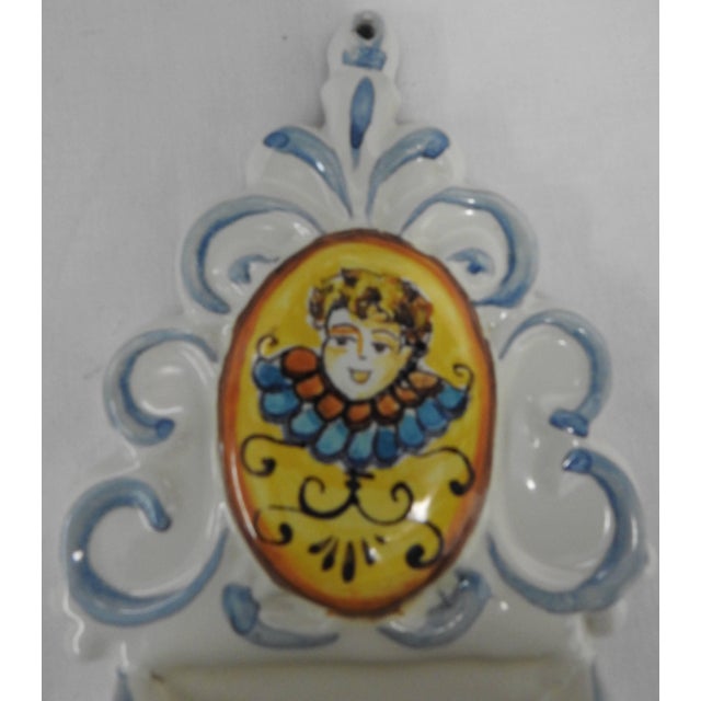 Folk Art 20th Century Hand Painted Ceramic Holy Water Font For Sale - Image 3 of 9