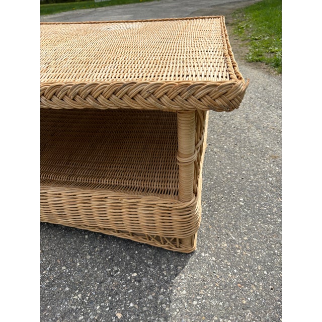 Wood Vintage Lloyd Flanders Woven Wicker Coffee Table For Sale - Image 7 of 14
