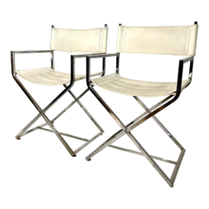Vintage Milo Baughman Style Producer - Director Chrome Chairs - a Pair