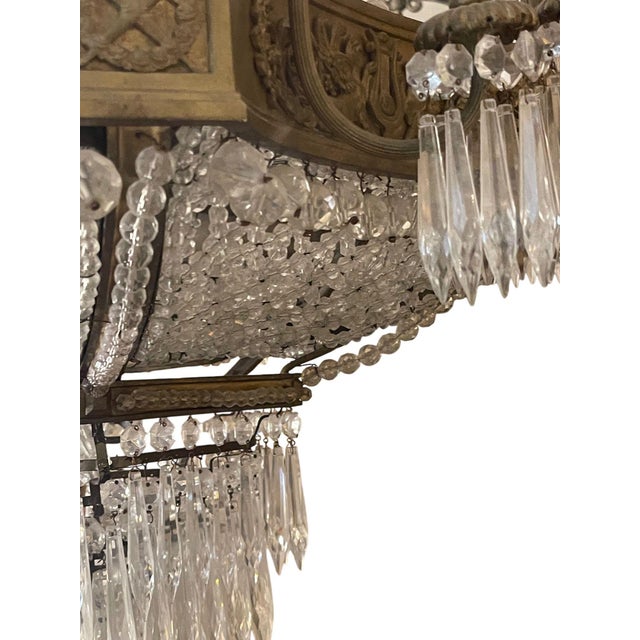 Bronze 19th Century French Empire Beaded Crystal & Bronze Chandelier For Sale - Image 8 of 10