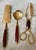 Mid 20th Century Mid 20th Century Rosewood & Brass Flatware 5 Serving Pieces Tongs Pie Bonbon Spoon Cheese Knife For Sale - Image 5 of 12