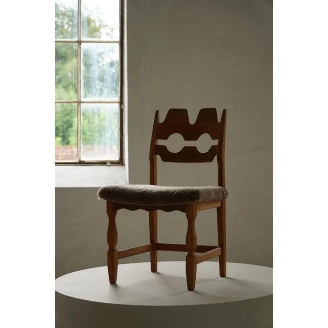 1960s Razorblade Chairs in Oak & Lambswool attributed to Henning Kjærnulf, 1960s, Set of 6 For Sale - Image 5 of 18