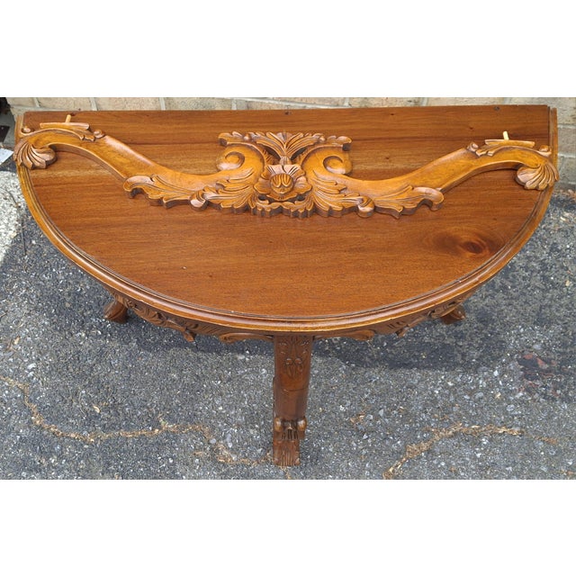 Brown Italian Rococo 19th Century Hand Carved Venetian Demilune Console, Recently Restored For Sale - Image 8 of 11