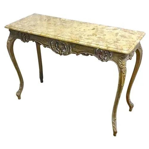 Antique acanthus leaf design giltwood and marble console table. Perfect for any entry way or parlor. No maker's marks.