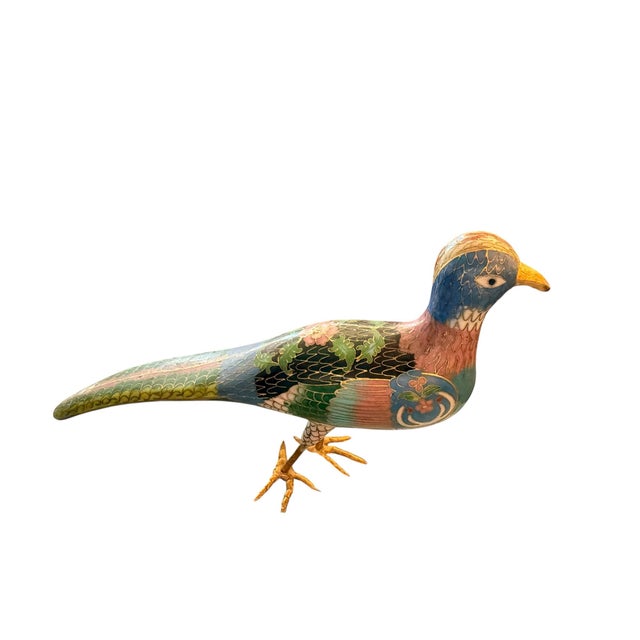 Two Vintage Cloisonne Bird Peacock Figurines For Sale - Image 10 of 11