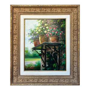 Original Potted Flowers Oil Painting by Karasek