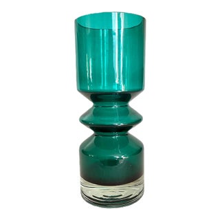 Tamara Aladin Hoop Teal Glass Vase / Finland Art Glass, MCM Riihimäki #1472 For Sale