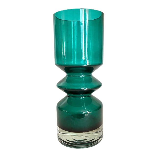 Tamara Aladin Hoop Teal Glass Vase / Finland Art Glass, MCM Riihimäki #1472 For Sale