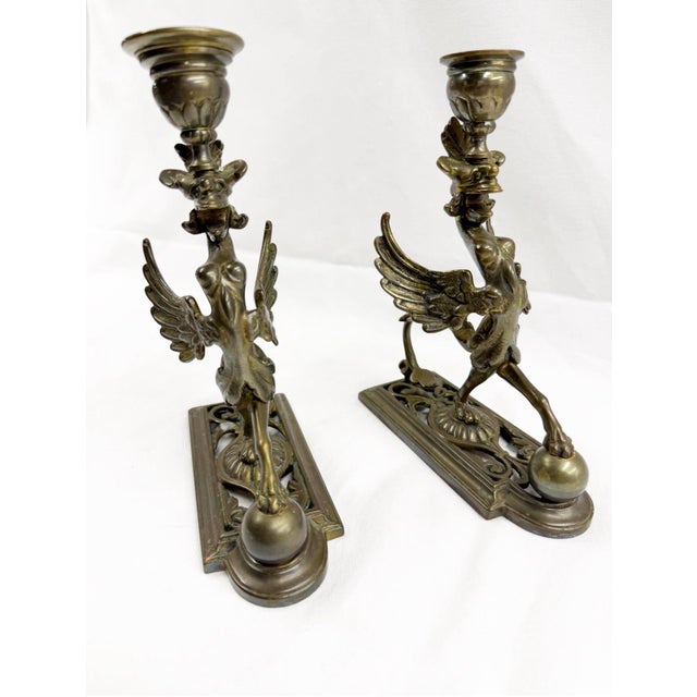 Early 19th Century Early 19th Century Neo Classical Brass Chimera Candle Sticks For Sale - Image 5 of 12