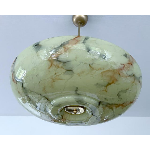 Metal Art Deco Pendant Light in Uranium Glass, 1930s For Sale - Image 7 of 18