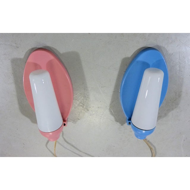 Mid-Century Modern Pink & Blue Wall Lamps, 1950s, Set of 2 For Sale - Image 3 of 18