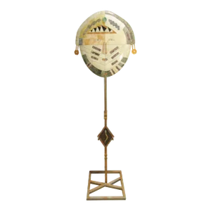 Modern Tessellated Stone and Brass Inlaid Face Sculpture Joseph De Castro