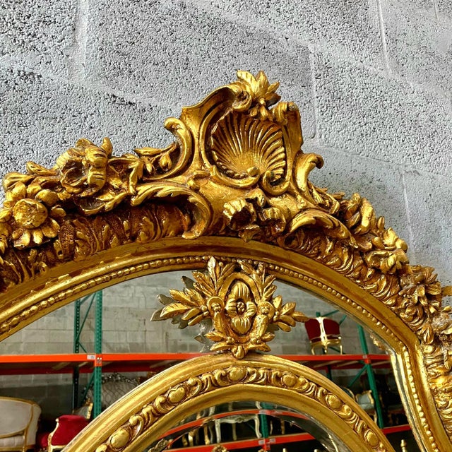 Glass Rococo Floor Mirror – Gold Leaf Finish With Angel Carvings, 6.6 Ft Tall Statement Mirror For Sale - Image 7 of 9