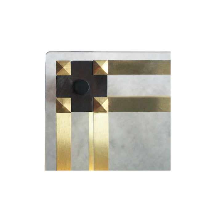 Wood Mid-Century Table with Brass and Wood Structure, France, 1970s For Sale - Image 7 of 8