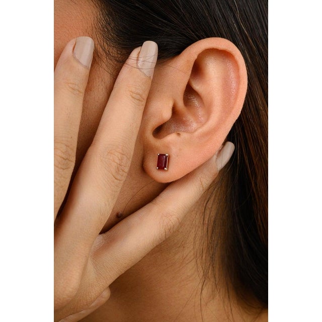 This is part of Chairish’s Fine Jewelry assortment. Dainty Natural Ruby Gemstone Stud Earrings for Mom in 14K Gold to make...