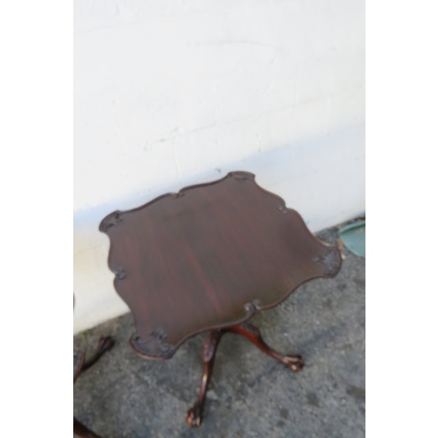 Brown Imperial Chippendale Carved Mahogany Ball and Claw Feet Side Tables a Pair 5903 For Sale - Image 8 of 12