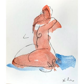 Woman Seated, Watercolor on Paper Contemporary Sketch For Sale
