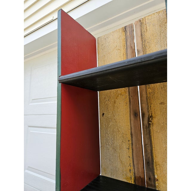 Green Folk Art Bookcase or Etagere With Faux Book Front Cabinets For Sale - Image 13 of 16