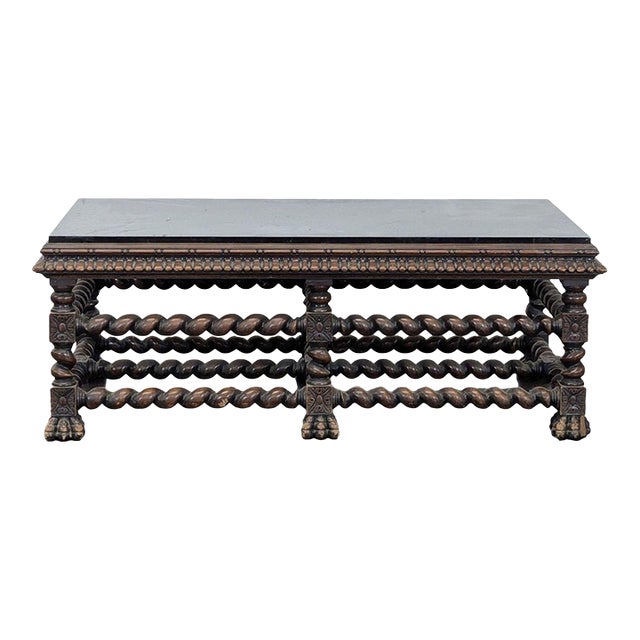 Vintage Glass Top Carved Coffee Table For Sale