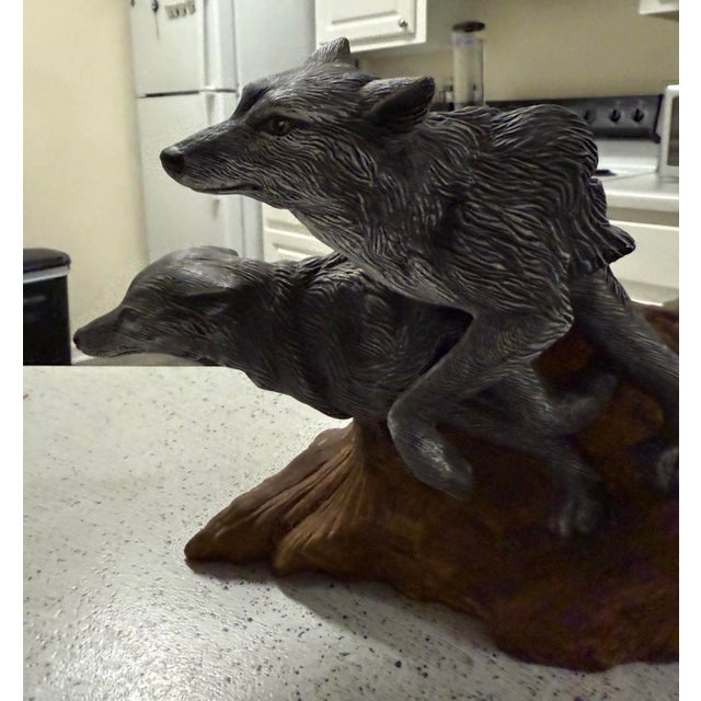 Figurative Vintage B.Past 1999 Wolf Sculpture Running Wolf Pack Signed For Sale - Image 3 of 7