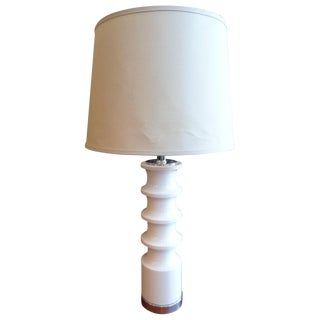 White Ceramic Table Lamp with Chrome Accents For Sale