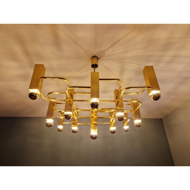 1970s Geometric Brass Chandelier by Gaetano Sciolari for Boulanger, 1970s For Sale - Image 5 of 18