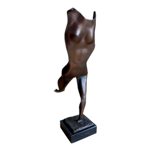 Vintage Modernist Abstract Female Figure Sculpture in Cast Bronze on Marble Base
