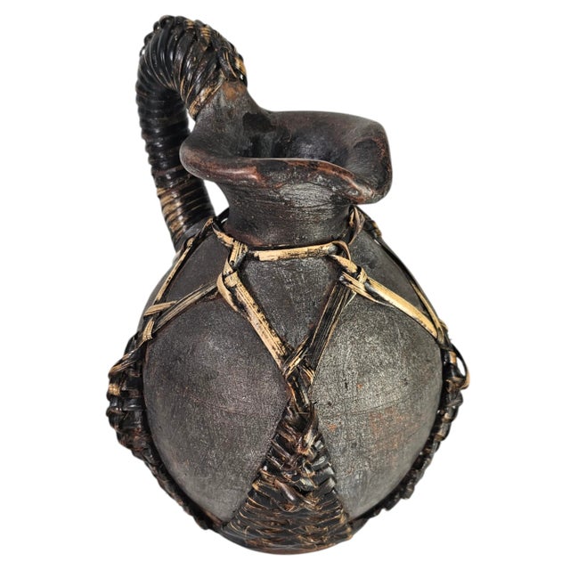 Black Vintage Earthenware & Wicker Wrapped Vessels – Set of 3 For Sale - Image 8 of 8