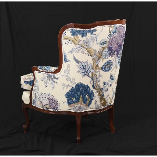 Art Deco Schumacher Linen Accent Chair on Restored Vintage Ethan Allen Camille Bergere With Linen For Sale - Image 3 of 18