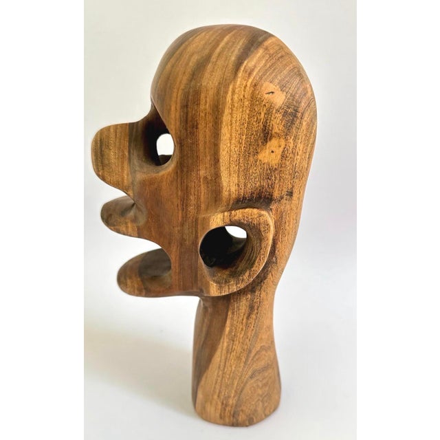 Vintage Abstract Modern Wooden Head Bust Sculpture For Sale - Image 4 of 12