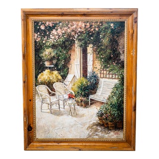 1980s Large Summer Garden Scene Oil Painting by Vitali For Sale