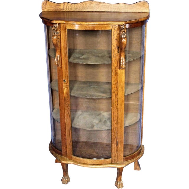 Antique Oak Curved Curio Display China Cabinet 1900s Chairish
