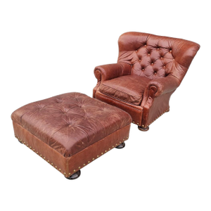 Restoration Hardware Churchill Tufted Leather Chair With Ottoman