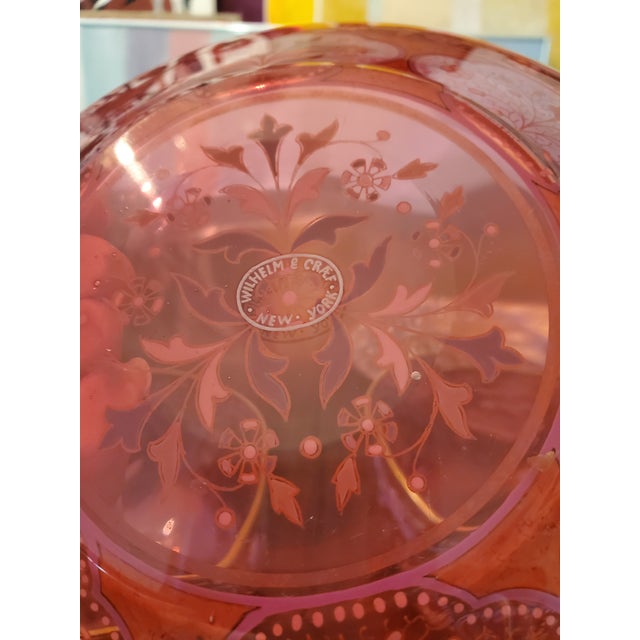 1910s Set of 4 Antique Bohemian Glass Moser Ruby Color Bowls with Underplate For Sale - Image 5 of 11