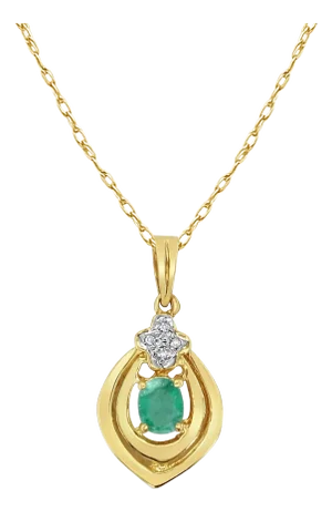Oval Emerald with Diamond Accent Necklace 14k Yellow Gold 16"