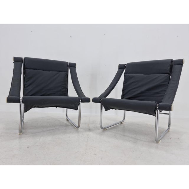 Set of Mid-Century Chrome and Leather Armchairs, 1970s For Sale - Image 12 of 17