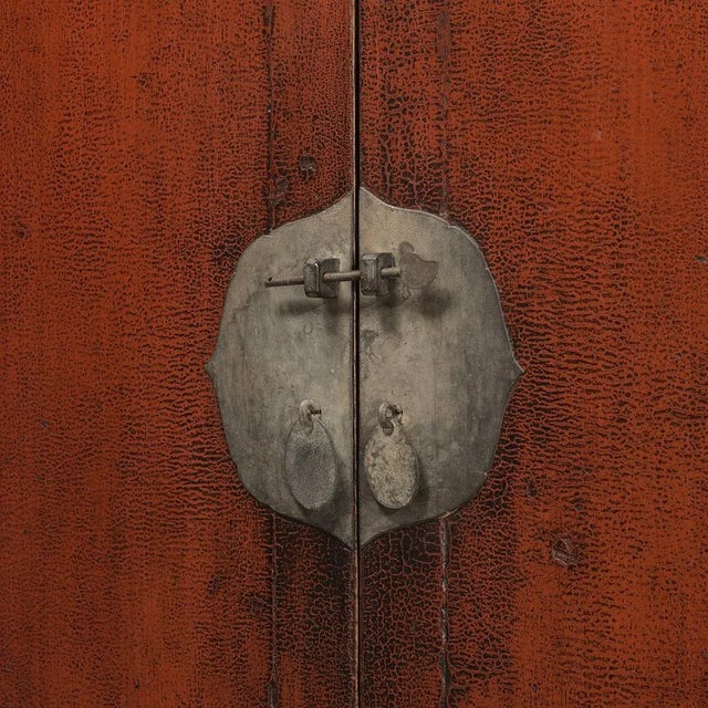 Antique Chinese Red Lacquered Wedding Cabinet For Sale - Image 5 of 9