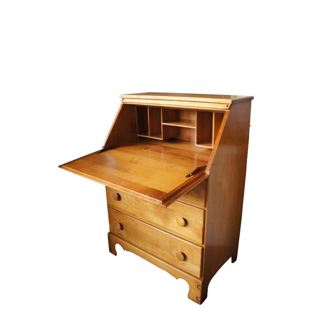 Mid Century Modern Blonde Maple Secretary Writing Desk Slant 3