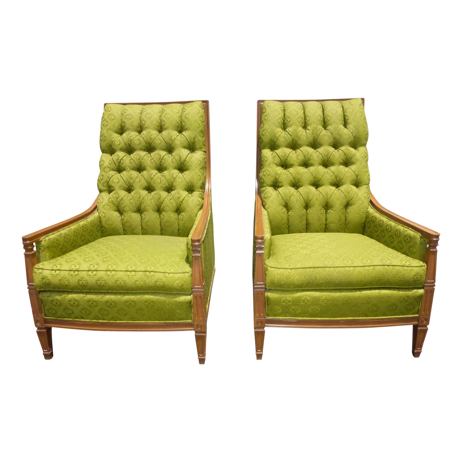 Vintage MidCentury Tufted Green Chairs A Pair Chairish