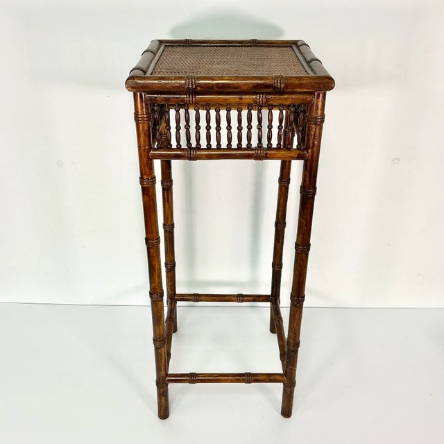1980s 1980s Vintage Coastal Boho Chic Wicker Top & Faux Bamboo Plant Stand For Sale - Image 5 of 11
