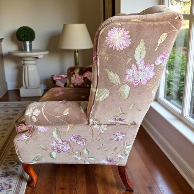 Vintage Custom Traditional English Cottage French Import Floral Velvet Armchair For Sale - Image 4 of 6
