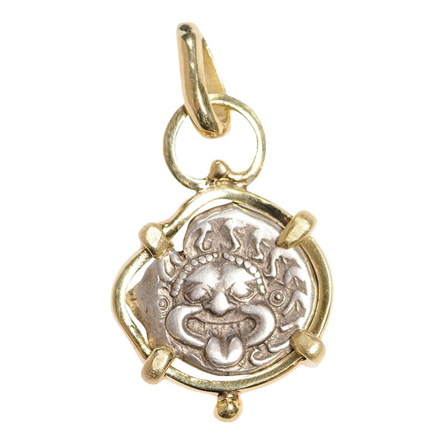 Antique Gorgon & Anchor Coin Pendant in 18kt Gold For Sale