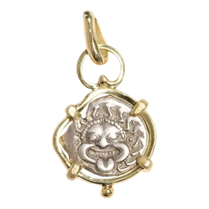 Antique Gorgon & Anchor Coin Pendant in 18kt Gold