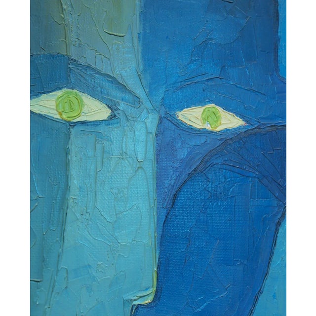 Surreal portrait to three characters. These strange shapes intertwine in subtle transparencies set in shades of blue with...