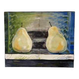 “Pears as Sun & Moon” Original Contemporary Impressionist Acrylic Painting by Will Koenig For Sale