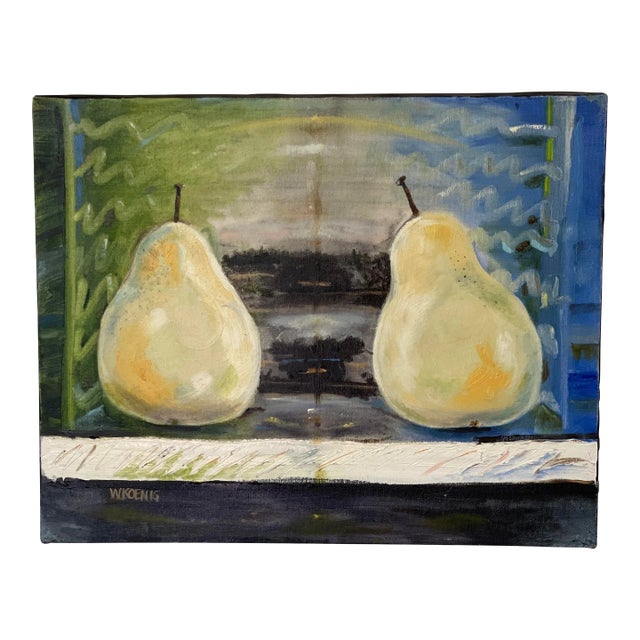 “Pears as Sun & Moon” Original Contemporary Impressionist Acrylic Painting by Will Koenig For Sale