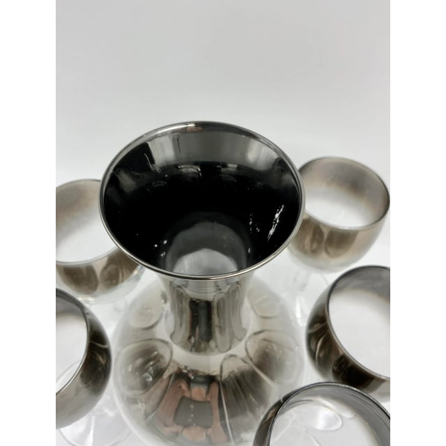 1960s Vintage Dorothy Thorpe Silver Fade Carafe & Stem Wine Glasses- 7 Pieces For Sale - Image 5 of 12