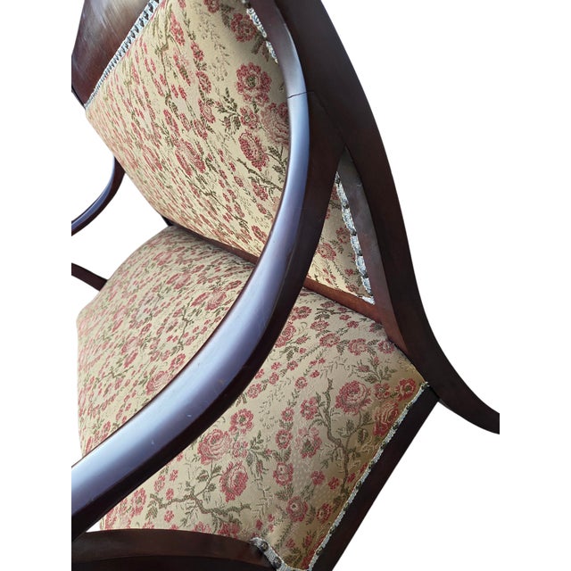 Antique French Carved Settee Love Seat Sofa Bench Empire Mahogany For Sale - Image 17 of 18